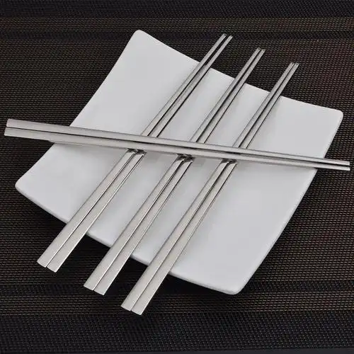 不锈钢餐具套装304镜光面筷子韩国不锈钢筷子304实心扁筷礼品
