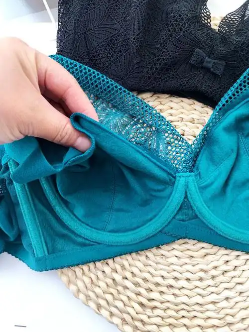 薄杯文胸内杯大胸显小蕾丝杯软钢圈背心款文胸孔雀蓝75c