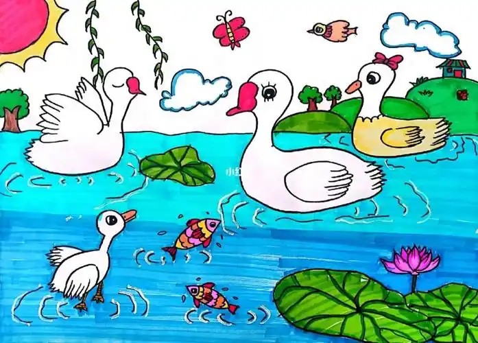 《白鹅》简笔画,儿童画适合5-8岁小朋友9299绘画步骤:1.