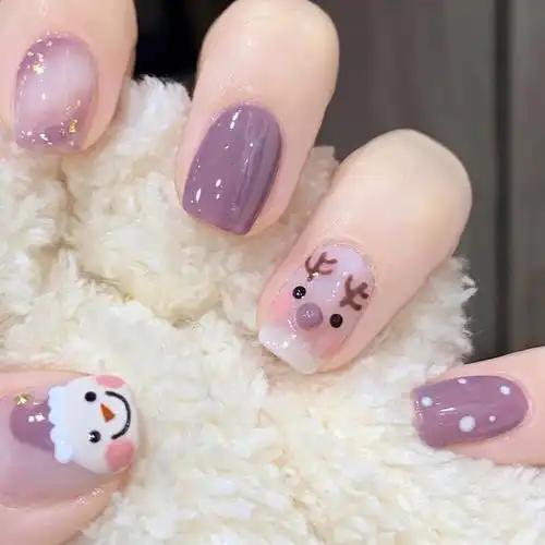 美甲甲片成品圣诞_可爱小鹿 穿戴甲成品定制美甲贴片指甲片圣诞网红