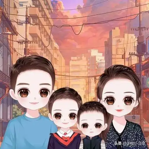 你的头像该换了一家三口四口二个儿子女儿真人照片变卡通头像