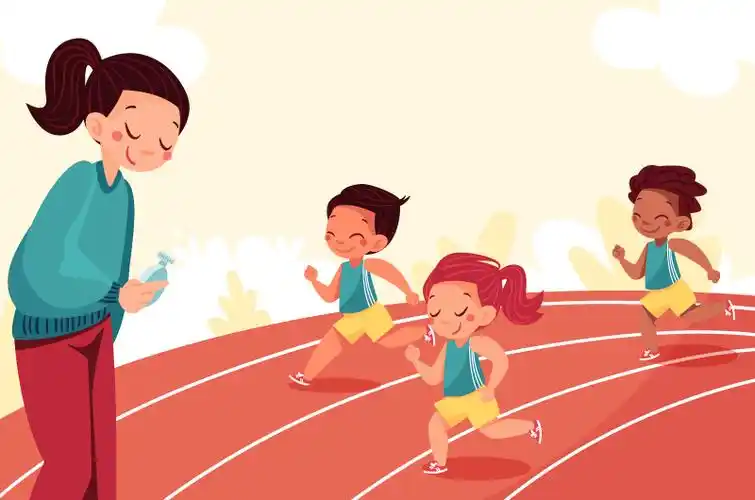 体育课上跑步的小朋友插画矢量素材