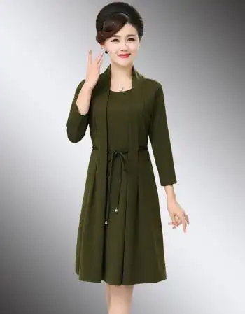 妈妈裙子2018新款女中老年四十岁女人春秋季中长款过膝秋装连衣裙 军