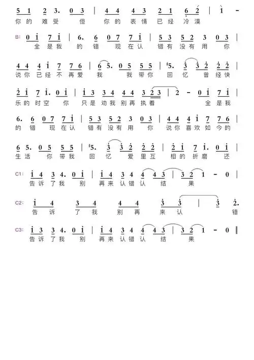 认错智能简谱演唱许嵩