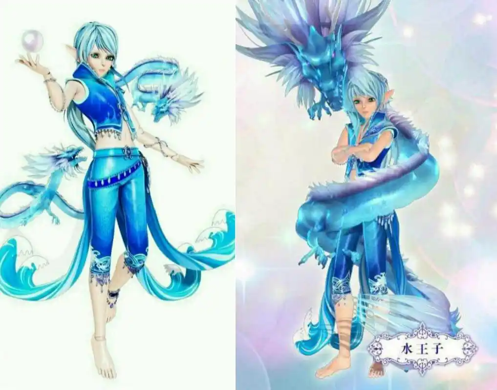 我们来看看水王子,水王子的设定中是蓝色的装扮为主