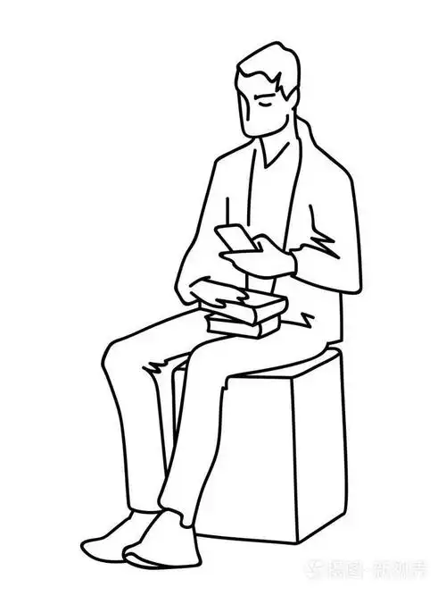 简单线条艺术风格中的人检索信息的矢量图解.单色手绘素描