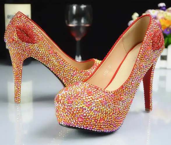 大码42码43码大红ab钻水晶鞋婚鞋新娘