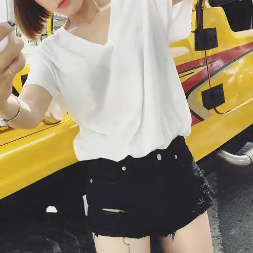 yibusheng韩国新款黑色显瘦包臀性感低腰宽松超短裤破洞牛仔短裤热裤