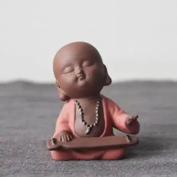 迷你茶宠小和尚紫砂陶瓷琴棋书画微景观禅意装饰 小沙弥摆件 迷你(琴)