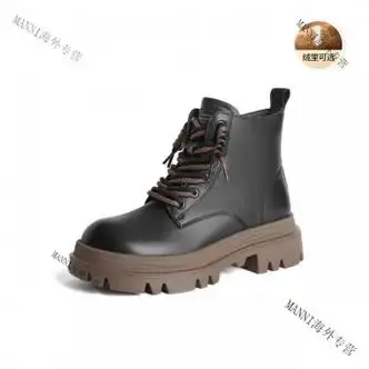 百丽belle厚底马丁靴女靴新款加绒靴子大头短靴黑色薄绒40
