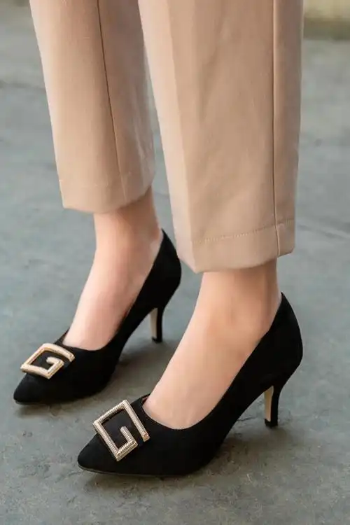 2020春款高跟鞋女细跟百搭春季女鞋黑色中跟尖头春秋单鞋