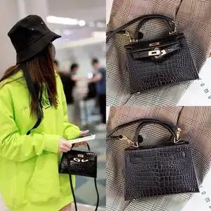 杨颖同款包包女神范斜挎包黑色高级感鳄鱼纹凯莉包女真皮二代mini
