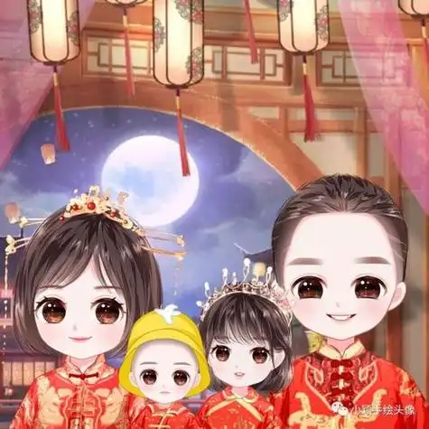 q版一家五口微信头像全家福卡通头像五人一儿二女全家福卡通头像三儿