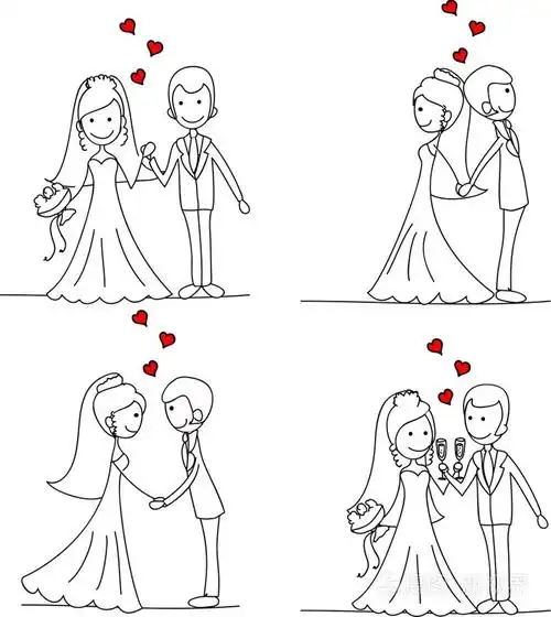 婚礼图片, 新娘和新郎在向量的爱,一套插画-正版商用图片1ai5vu-摄图