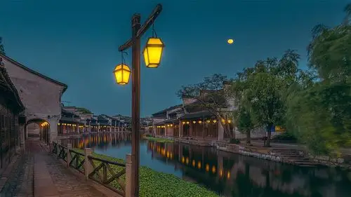 江南水乡唯美夜色高清桌面壁纸