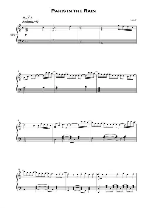 paris in the rain钢琴谱-lauv-c调-虫虫钢琴