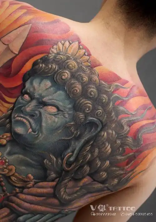 不动明王-完结版纹身图片_背部老传统不动明王满背满背传统纹身图案(2