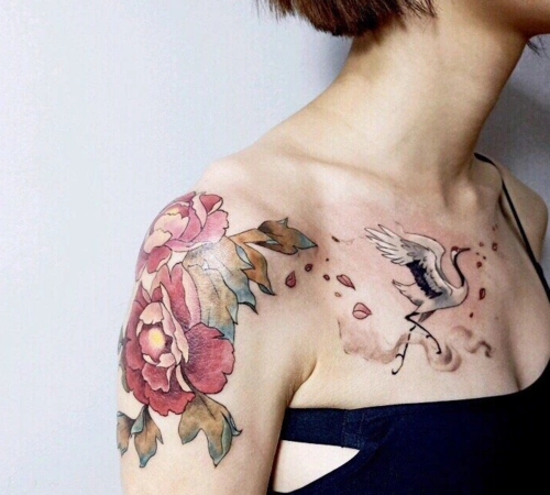 女生仙鹤纹身图集 吉祥如意长寿等美好的寓意(11/29)-纹身图片网