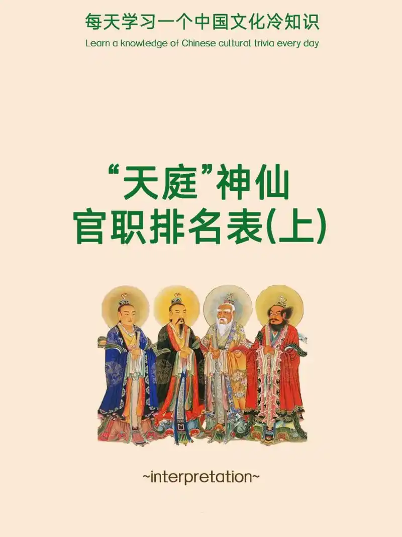 "天庭"神仙官职排名表(纯属虚构) 本内容纯属娱乐.