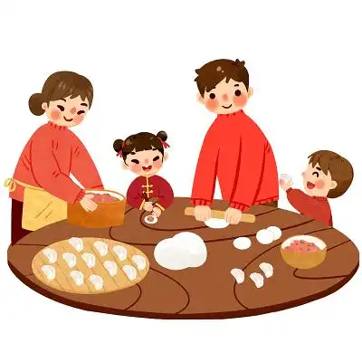 手绘冬至包饺子场景原创插画卡通冬至插画烹调亚洲煎饺包饺子扁平插画