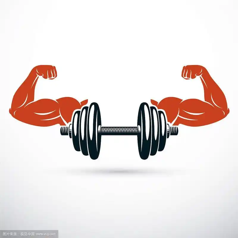 强壮的男人二头肌手臂和哑铃举重