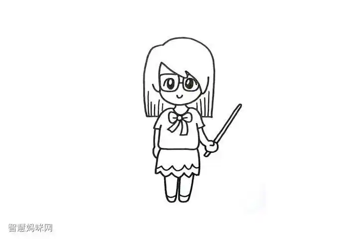 【简笔画作品】漂亮的女老师简笔画 - 元艺考