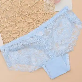 鲨衣库 性感蕾丝软杯聚拢女士内衣薄款文胸配套三角内裤 浅蓝 l