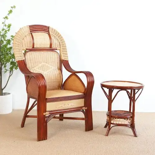 高靠背高档单人办公藤椅领导老板太师椅弹簧透气腾椅子真藤大班椅