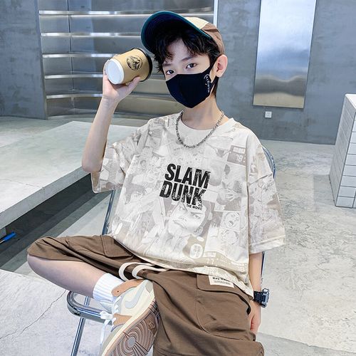 月亮宝贝9-12岁大童男童装夏季套装2024新款儿夏装潮帅气时髦男孩短袖