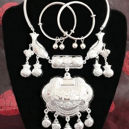 正品s999纯银项圈银锁男女宝宝婴儿复古长命锁满月周岁小孩银礼