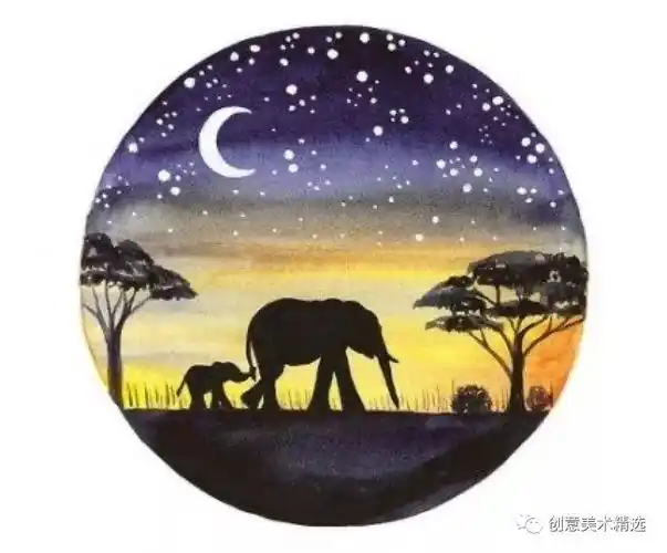素材分享圆形构图水彩画作品