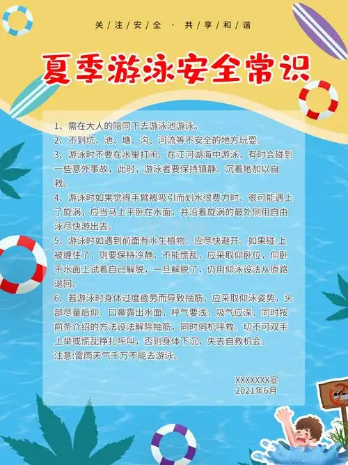 游泳安全须知游泳常识夏季游泳严防溺水海报