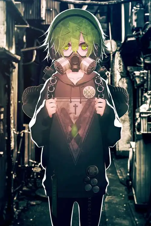 手绘戴骷髅面具的动漫酷帅哥创意手机壁纸