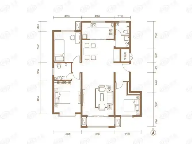 水岸名都136㎡ 三室两厅两卫户型图