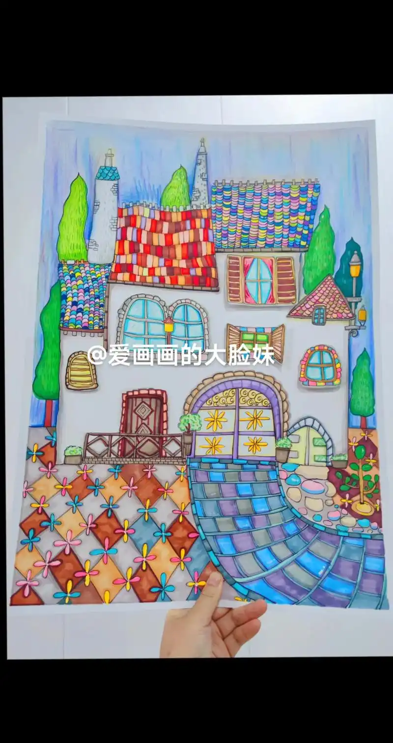 《特色老房子92》适合8-10岁儿童画.#创意美术#马克笔  - 抖音