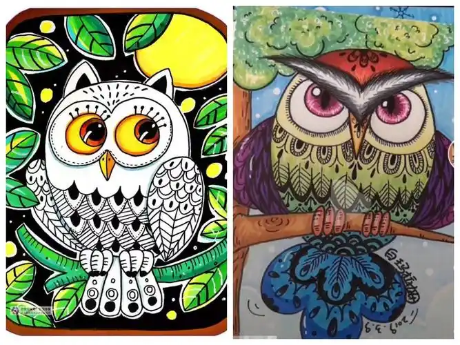 "夜行侠--猫头鹰"——海港区杜庄学区高庄小学一年级美术创新绘画之"