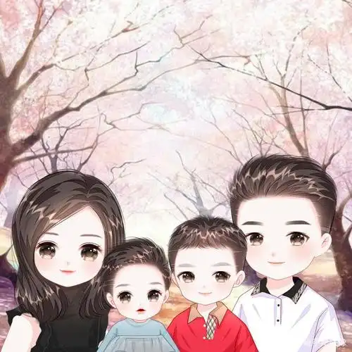 安全感自己给,一家三口,四口,五口头像手绘