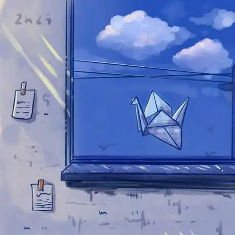 天空是蔚蓝色窗外有千纸鹤贺卡千纸鹤贺卡