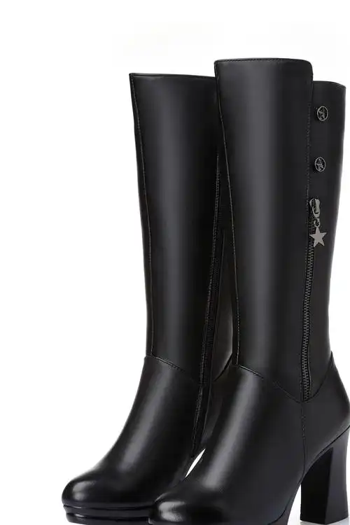 冬季英伦粗跟女鞋靴子加绒羊毛靴高筒长靴2017新款皮毛一体雪地靴图片