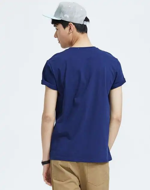 深蓝色圆领潮流短袖t恤