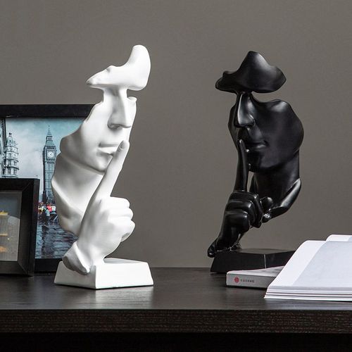 北欧人物雕塑复古素描头像摆件艺术装饰品沉默是金雕塑客厅办公新