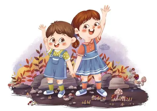 原创儿童插画-秋日姐弟俩