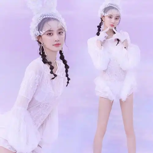 2022影楼主题写真服个性新潮精灵搞怪长袖钉珠蕾丝兔女郎摄影服装