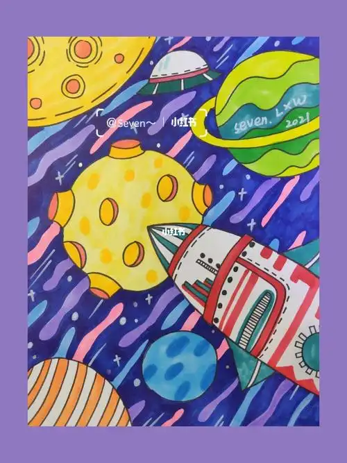 温暖的星球马克笔儿童画