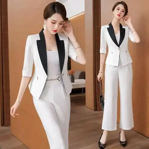 女韩版 春夏时尚 套装 职业装 气质中袖 高端修身 正装 韩版 - 女装