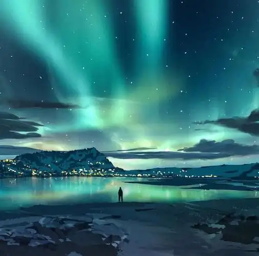 蓝绿色系极光素材