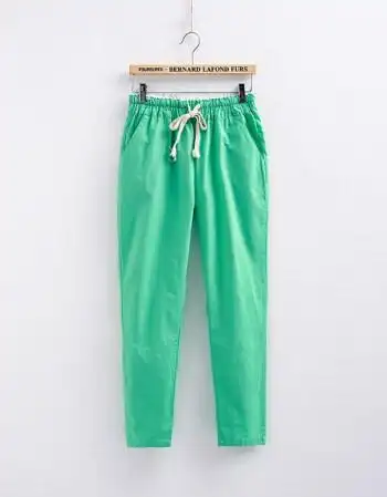 七分裤夏女新款夏季松紧腰宽松亚麻女裤子外穿薄款大码休闲裤 青色 l