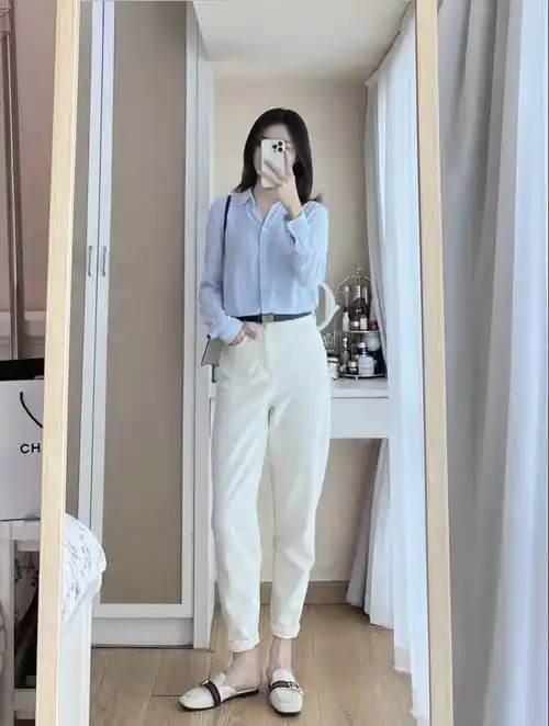 夏天白裤子怎么搭配衣服和鞋子好看_白色_look_黑色