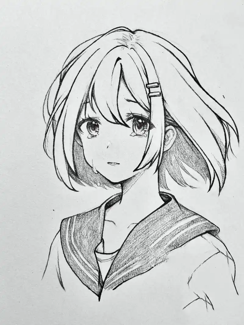 动漫画人物头像线稿短发女生 漫画短发女生人像线稿练习教程 96简单