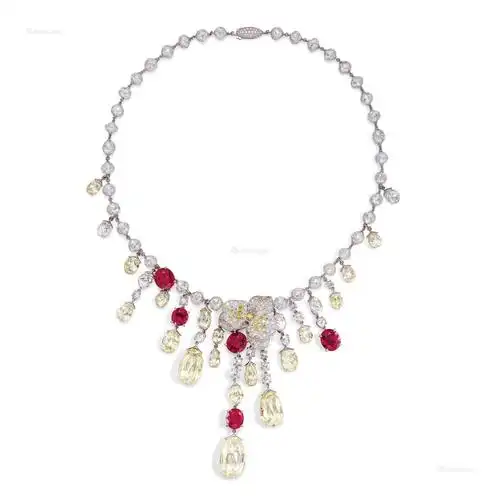 1838卡地亚caressedorchidées钻石配红宝石项链